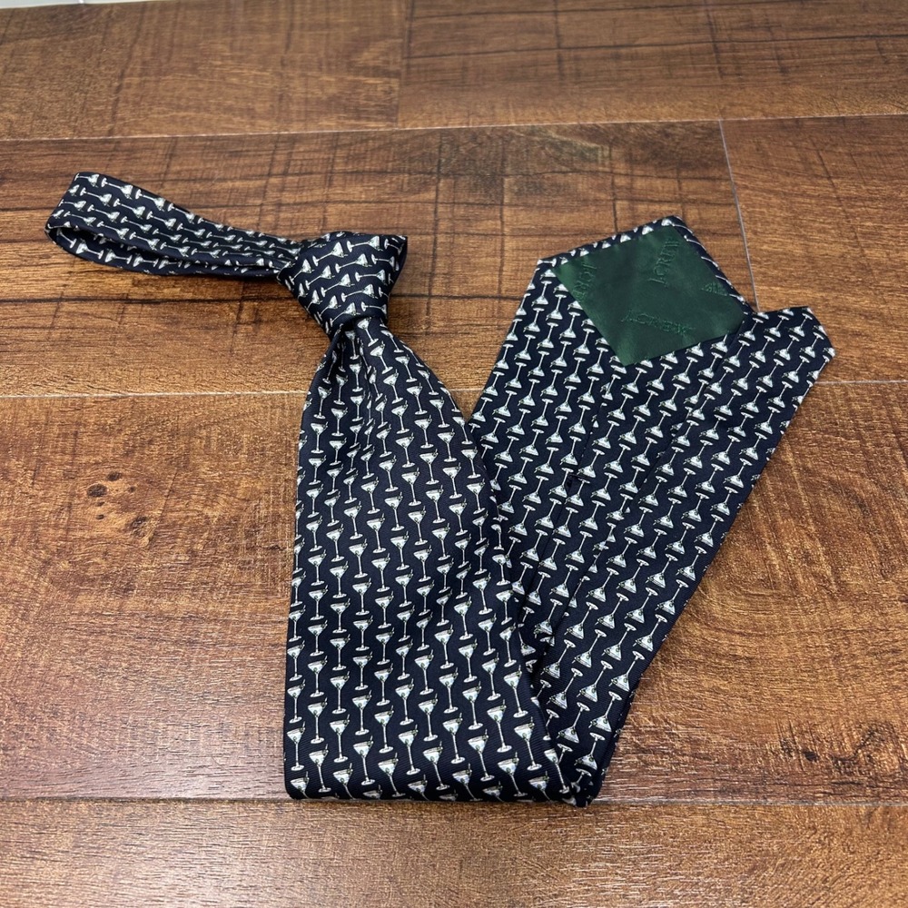 Mens J.Crew 100% Silk Tie, Martini Pattern Made in USA